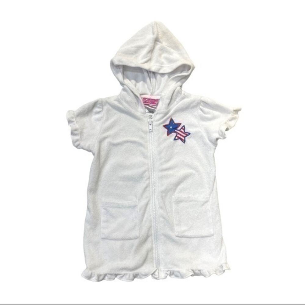 Terry Cloth Full Zip Hooded Swim Coverup girls Size 18 Months white